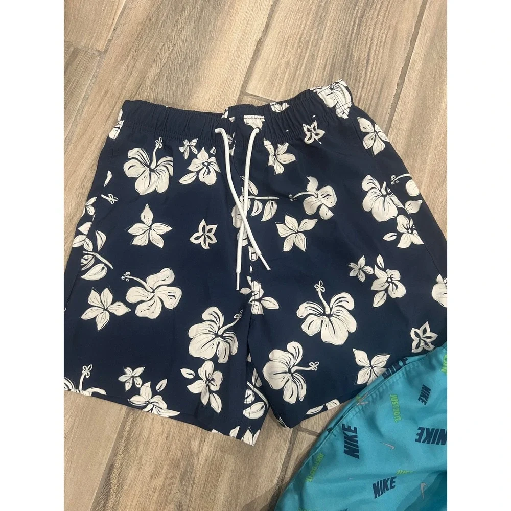 Nike Hollister Swim Trunks Bundle Mens Sz S Blue Floral Logo Board Shorts 2 Pack